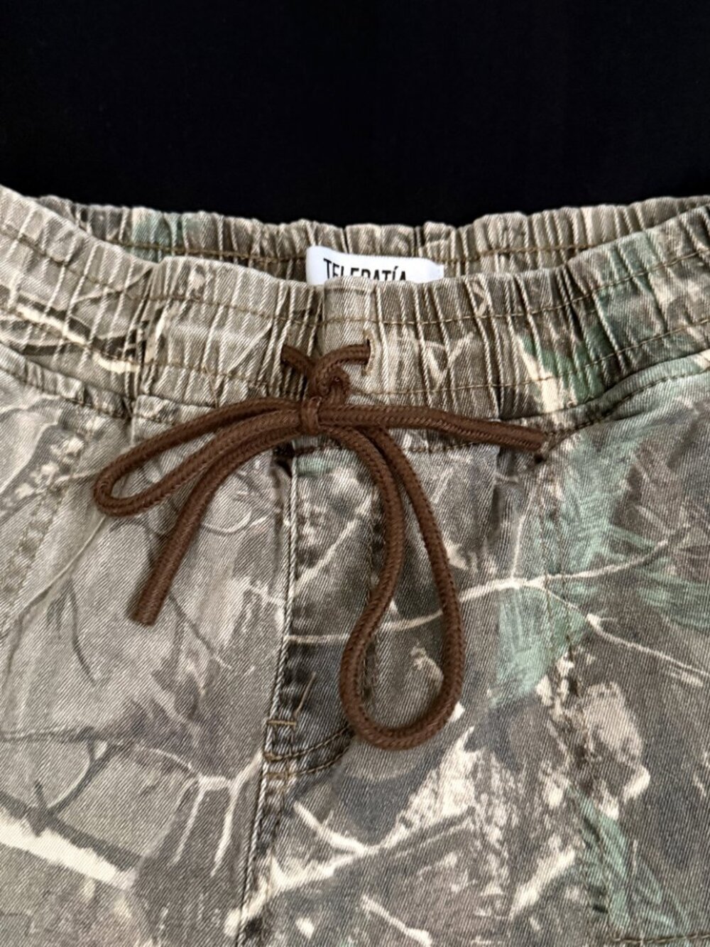 Telepatia Womens Denim Cargo Jogger Pants 7/28 Camo Stretch Drawstring - Picture 6 of 10